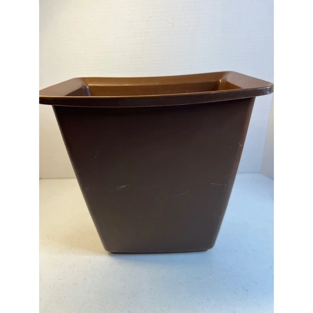 Vintage Rubbermaid 2952 Brown Wastebasket Trash Can White Daisy Floral Retro 70s
